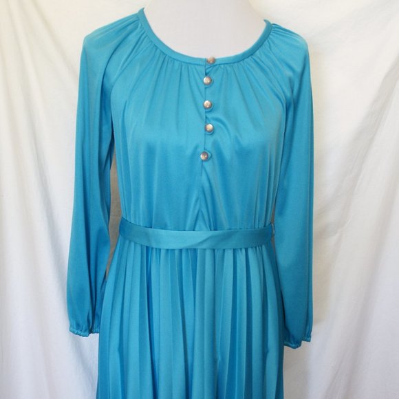 Sunshine Alley Blue Turquoise Pleated Skirt Dress Vintage - Picture 1 of 12